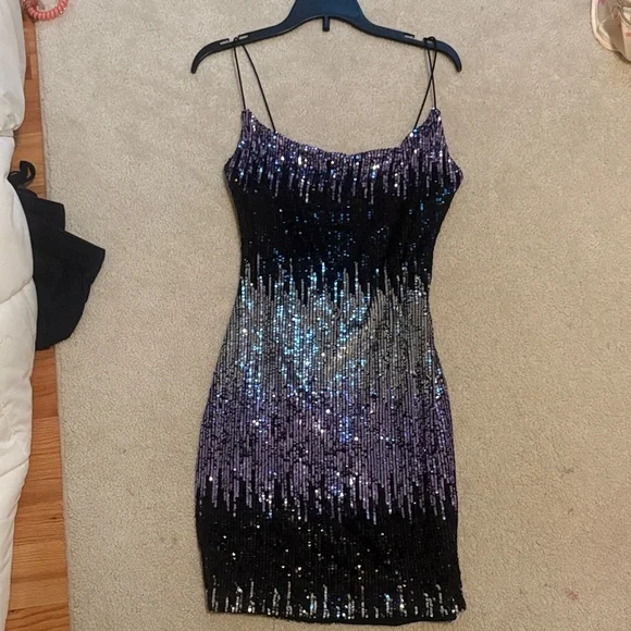 b darlin purple sequin dress B Darlin Juniors' Sequin Detail V-Neck Dress - Peri
